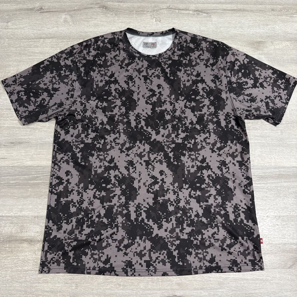 A4 Shirt Men's Gray Black Digital Camo 2XL Polyester Short Sleeve Tee